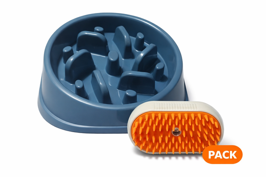 Pack Comedero Antiansiedad + Cepillo Quita Nudos con Spray